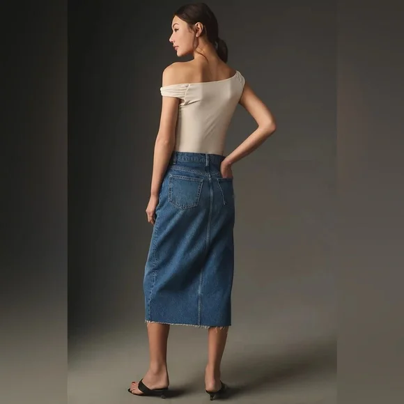 Reformation Jagger Denim Midi Skirt in Hemlock